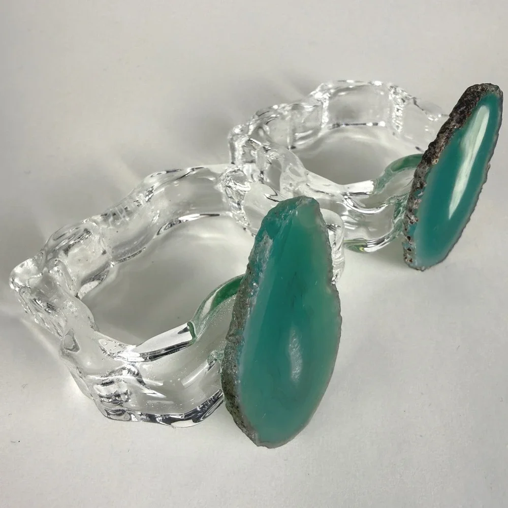 Rablabs Aleotto Brazilian Agate Napkin Rings Set of 2 Grass Green w Box